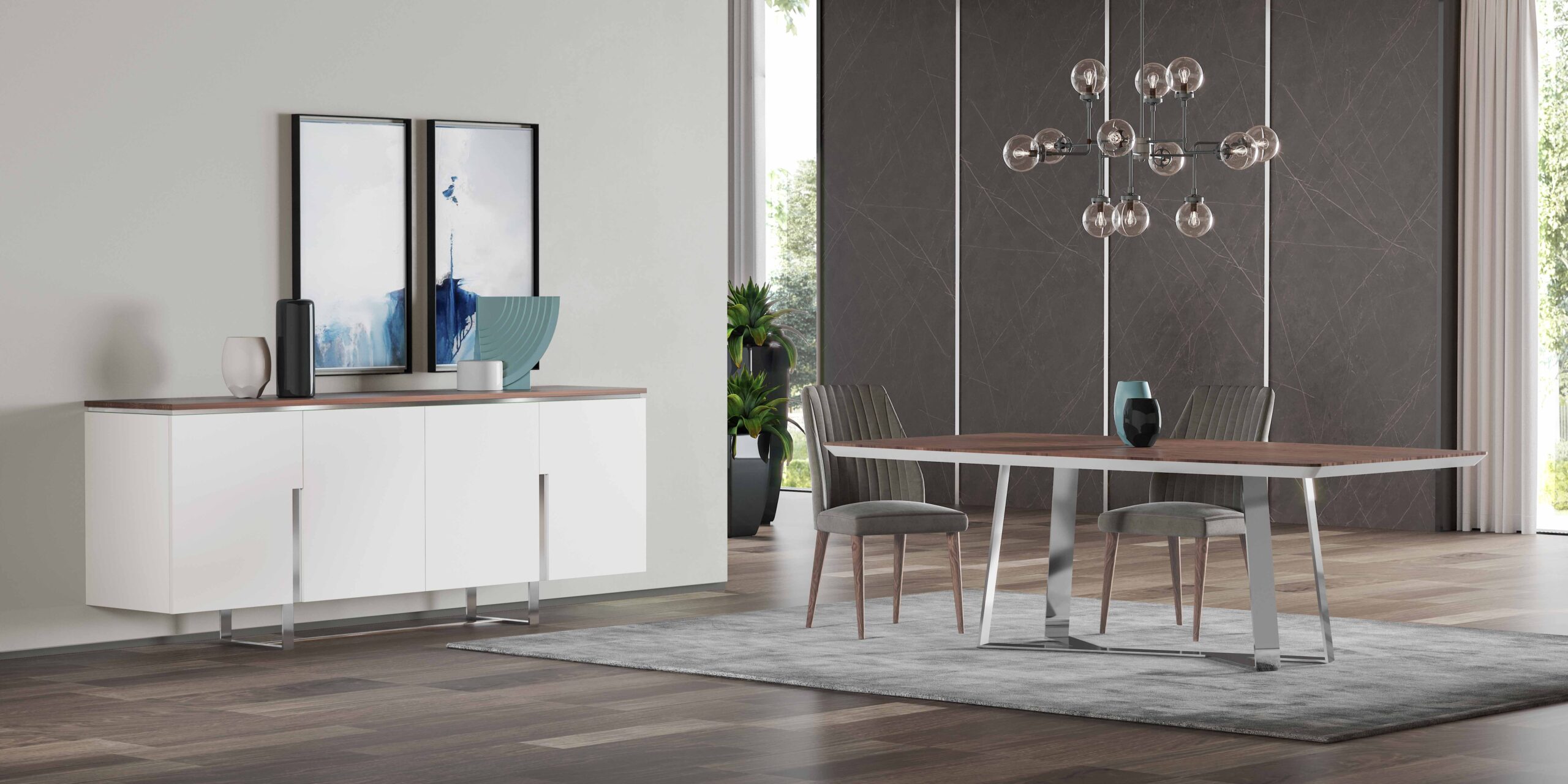 Mesa de jantar com aparador moderno e branco